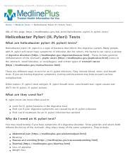 Helicobacter Pylori (H. Pylori) Tests: MedlinePlus Medical Test.